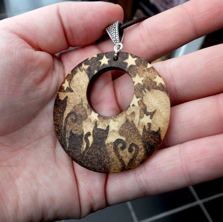For the love of Cats Wooden Pyrography Pendant ... - Folksy