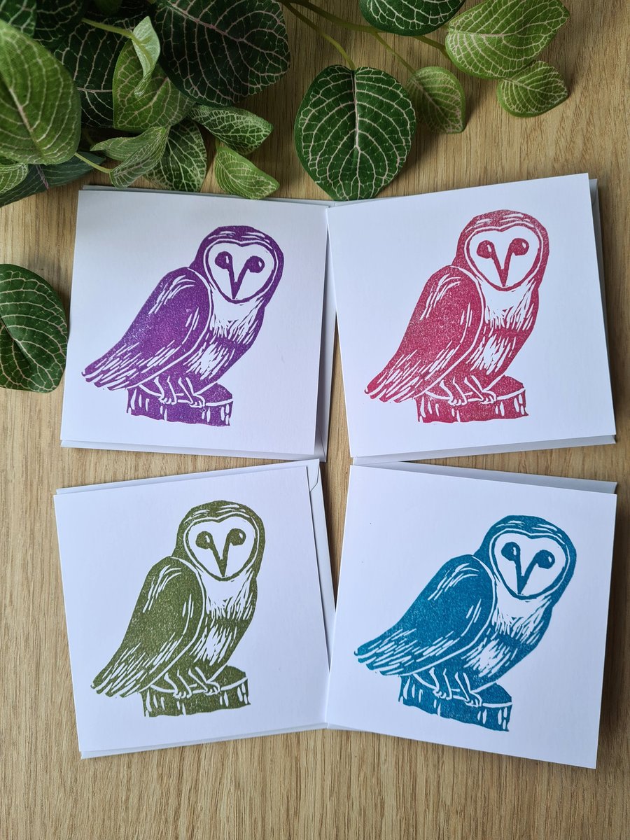4 owl notecards thank you cards handprinted art