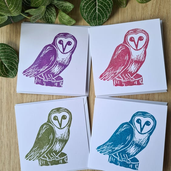 4 owl notecards thank you cards handprinted art