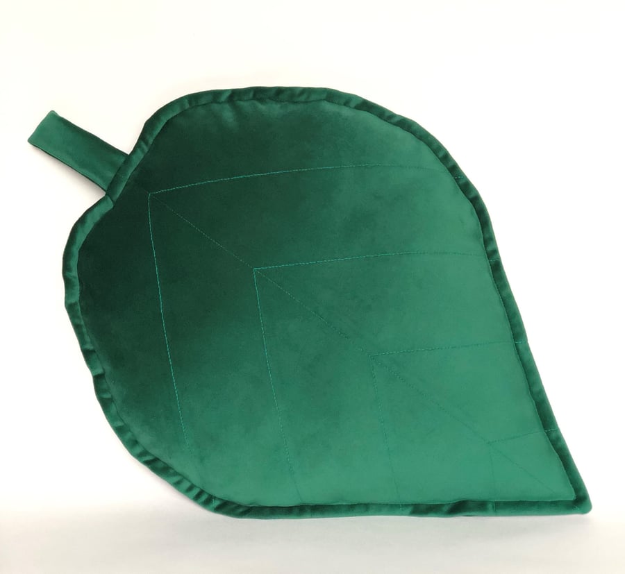 Velvet Emerald Green Leaf Shaped Cushion Woodland Jungle Adventure Pillow