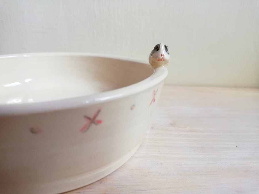 Ceramic guinea pig bowl with tiny piggie and pawprints feeder for mini pet lover
