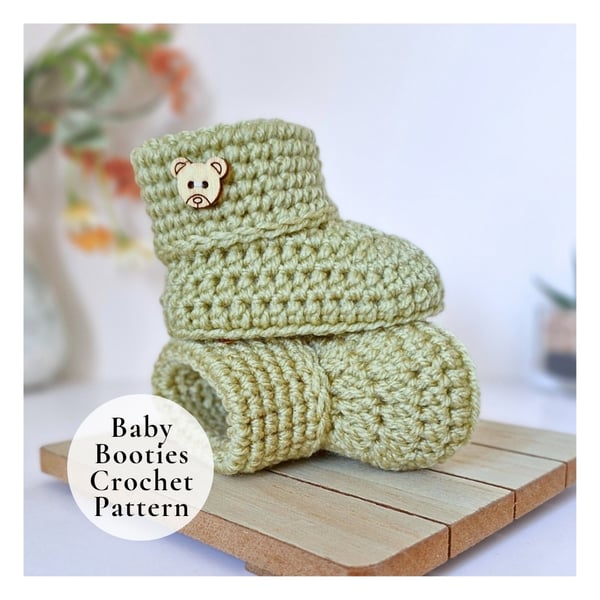Button Baby Booties Crochet Pattern PDF – 3 Sizes – US Terms
