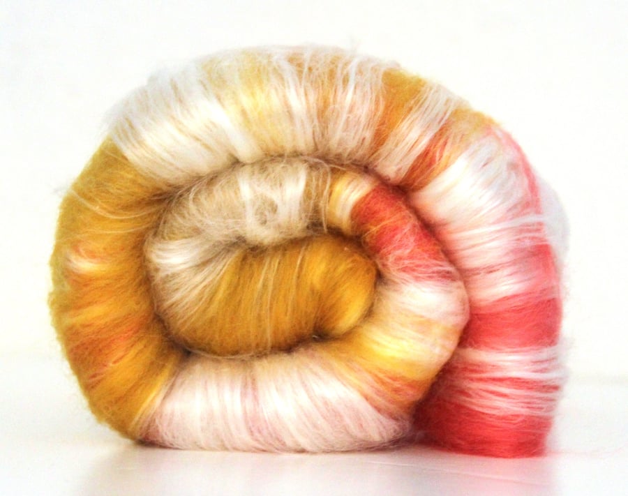 Hand Carded Batt Sunrise Dyed Merino Wool & Bamboo 100g