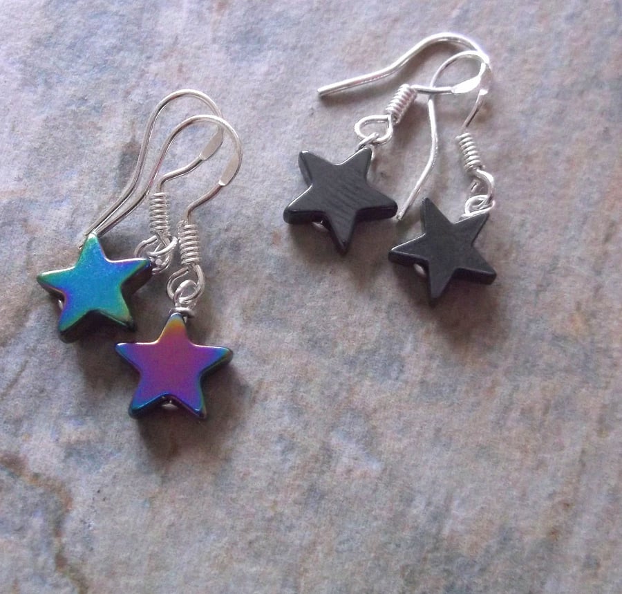 Rainbow Hematite or Hematite Star Earrings