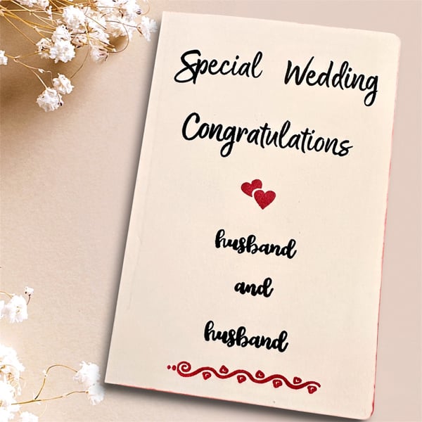 Husband and husband special Wedding Congratulations Card, hearts, for gay Couple