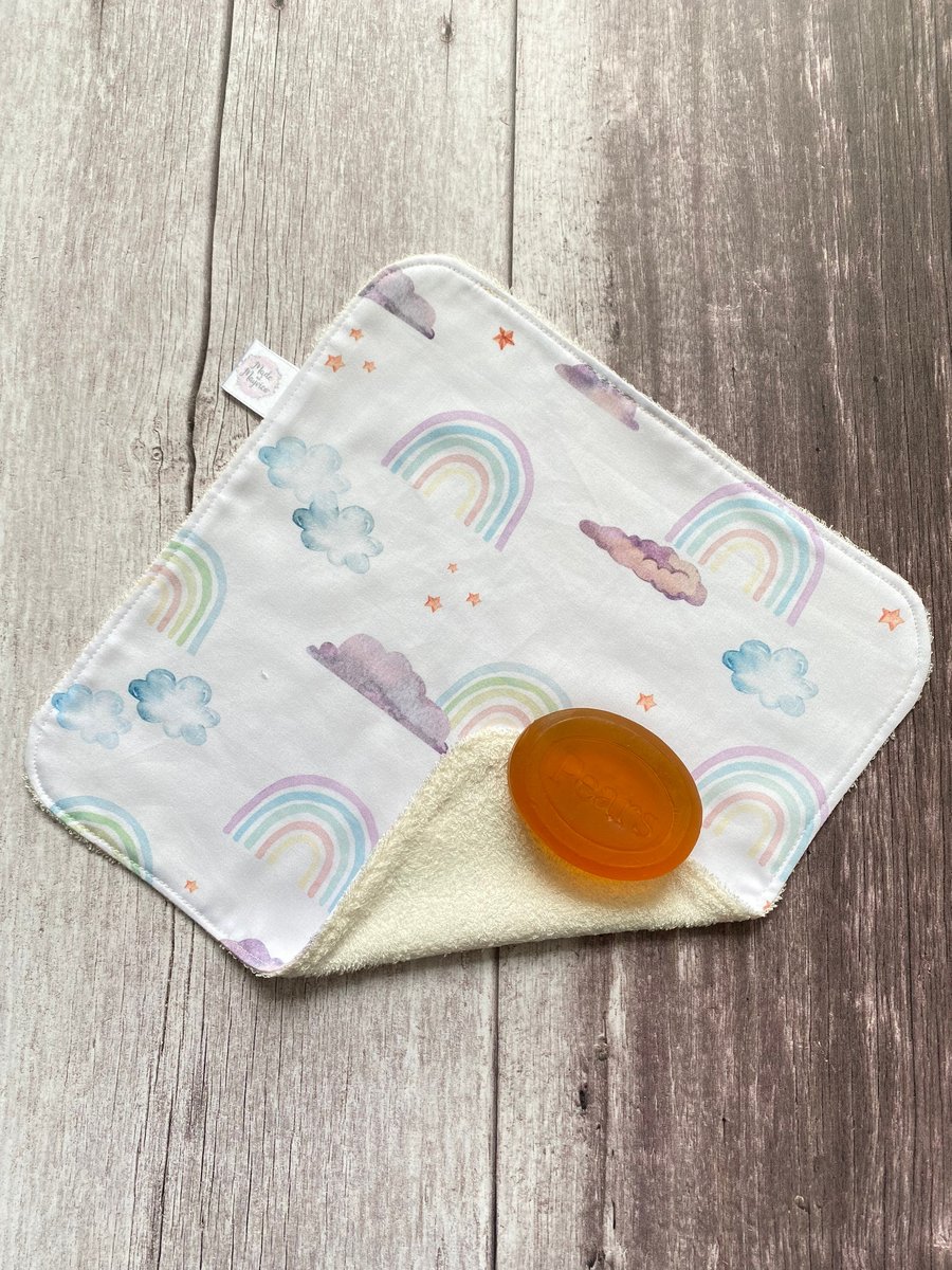 Organic Bamboo Cotton Wash Face Cloth Flannel Pastel Rainbow Cloud