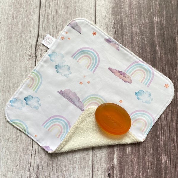 Organic Bamboo Cotton Wash Face Cloth Flannel Pastel Rainbow Cloud