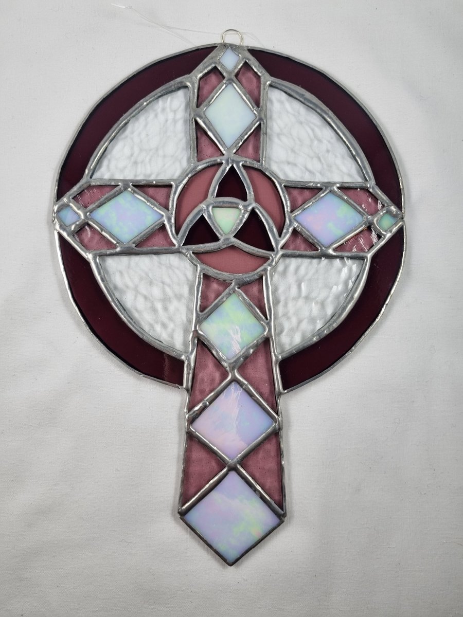 527 Stained Glass Large Celtic Cross - handmade hanging decoration.