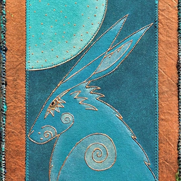 HHP161 - Moon Gazer Hare Wall-hanging - 17.5 x 25cm - Turquoise-Copper