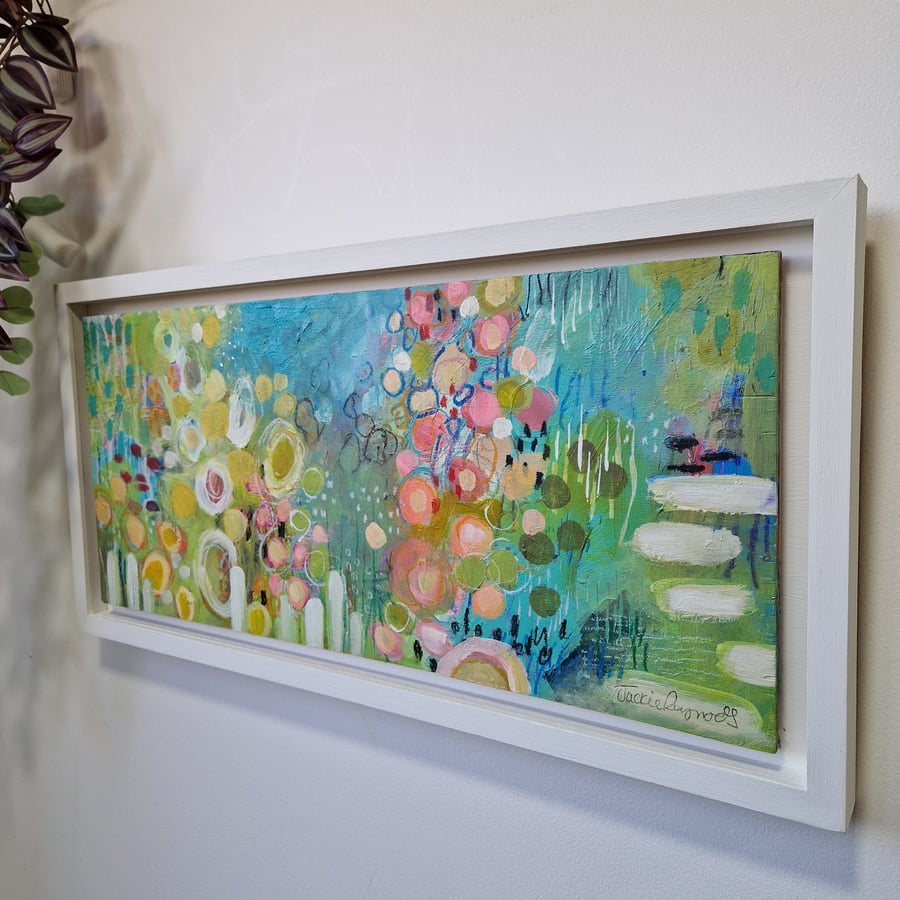 'Neighbours Hollyhocks'  Original mix medium painting