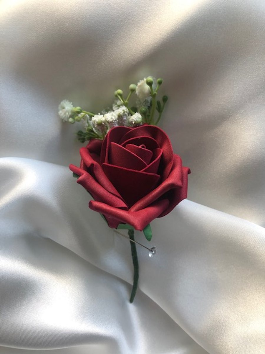 Burgundy Rose Spray Wedding Boutonniere Butttonhole - Also Other Rose Colours!