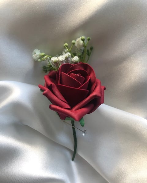 Burgundy Rose Spray Wedding Boutonniere Butttonhole - Also Other Rose Colours!