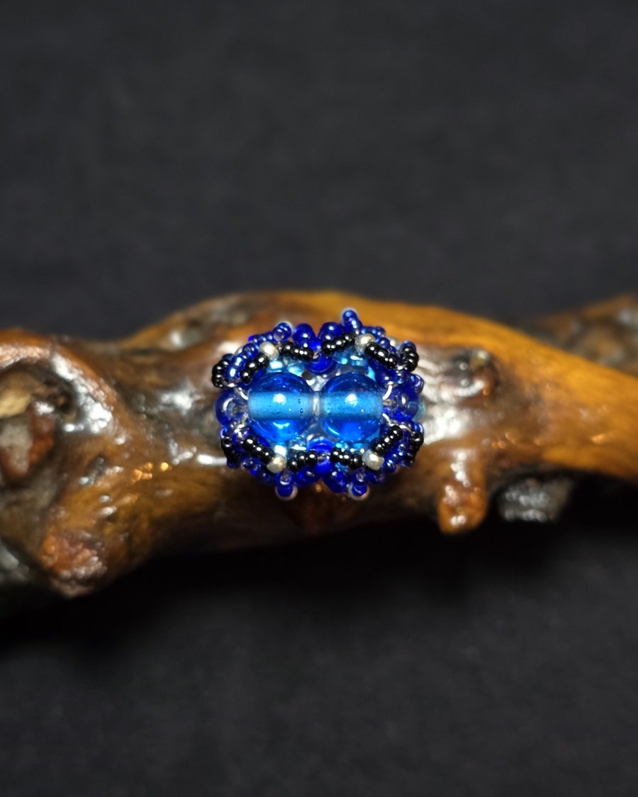 Light Blue Glass Adjustable Ring 