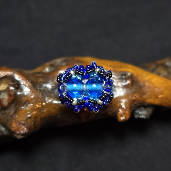 Light Blue Glass Adjustable Ring 