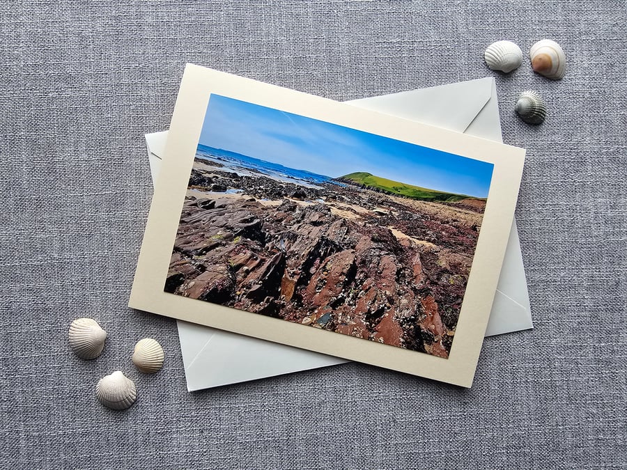 Manorbier Beach at Low Tide Large Photographic Card Size 7" x 5"