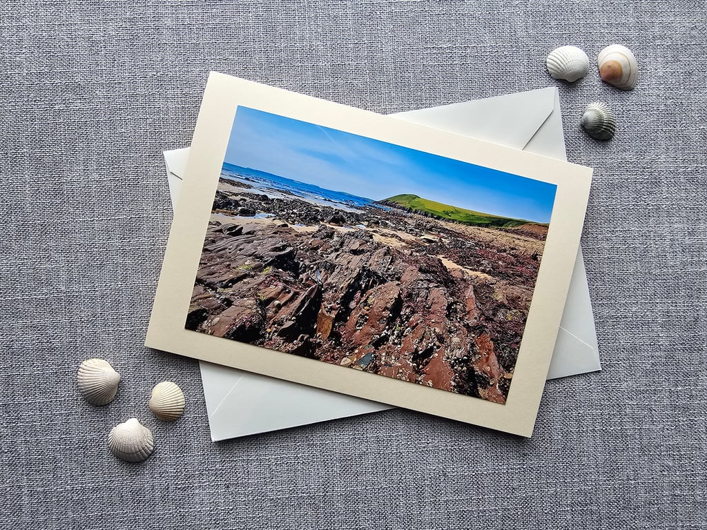 Manorbier Beach at Low Tide Large Photographic Card Size 7" x 5"