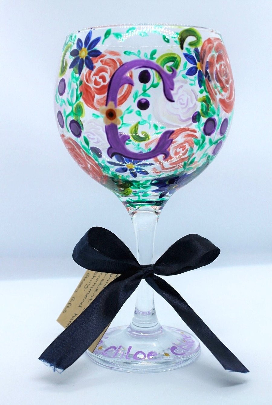 Personalised Gin Glass Hand Painted Full Floral Gin Glass Design Gift