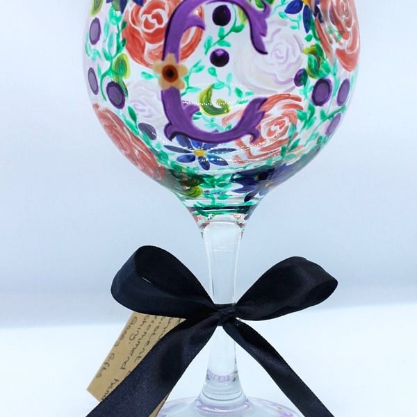 Personalised Gin Glass Hand Painted Full Floral Gin Glass Design Gift