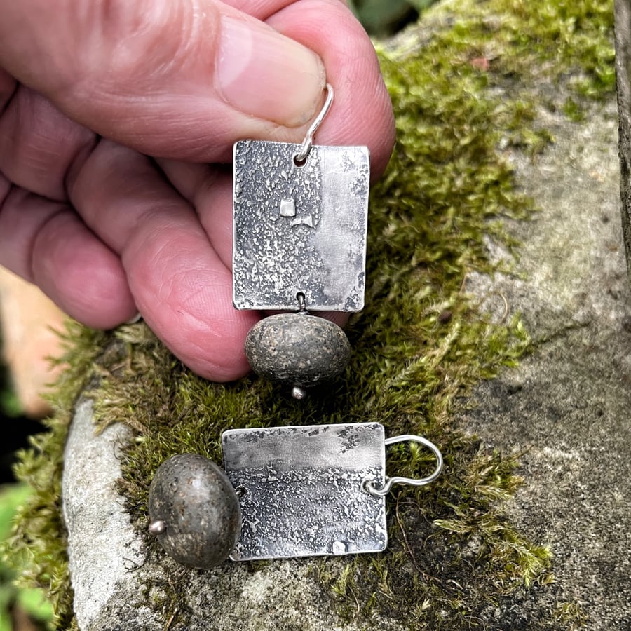 Oxidised silver and large pyrite bead earrings