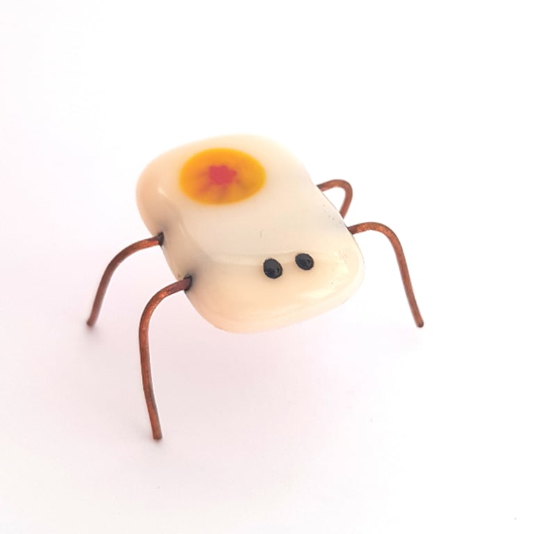 Cream Fused Glass Bug Ornament - Orange Detail Insect Decoration