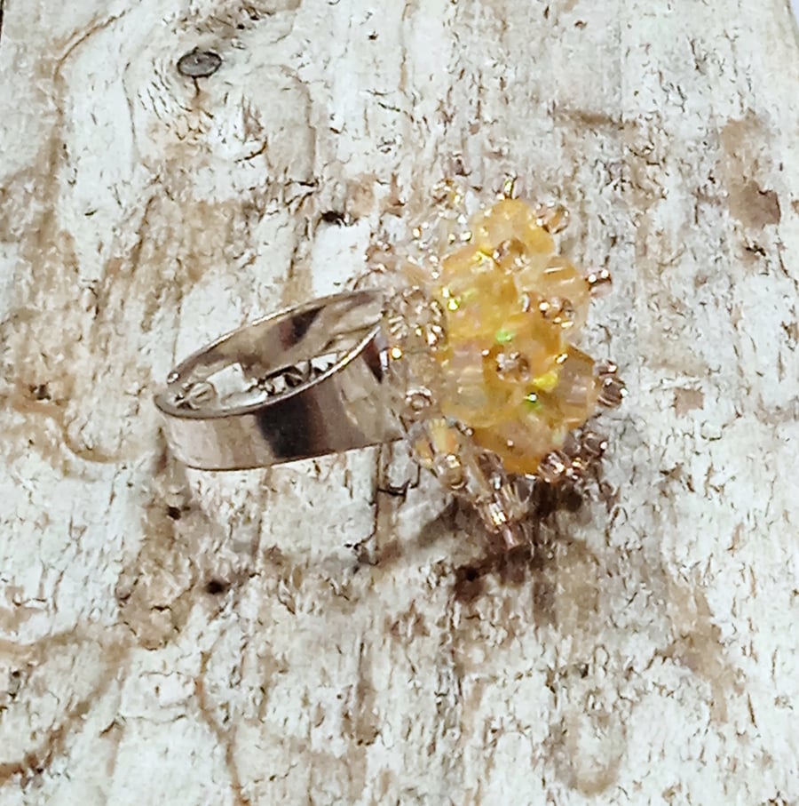 Golden Crystal Bead Ring - UK Free Post