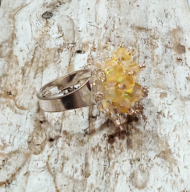 Golden Crystal Bead Ring - UK Free Post