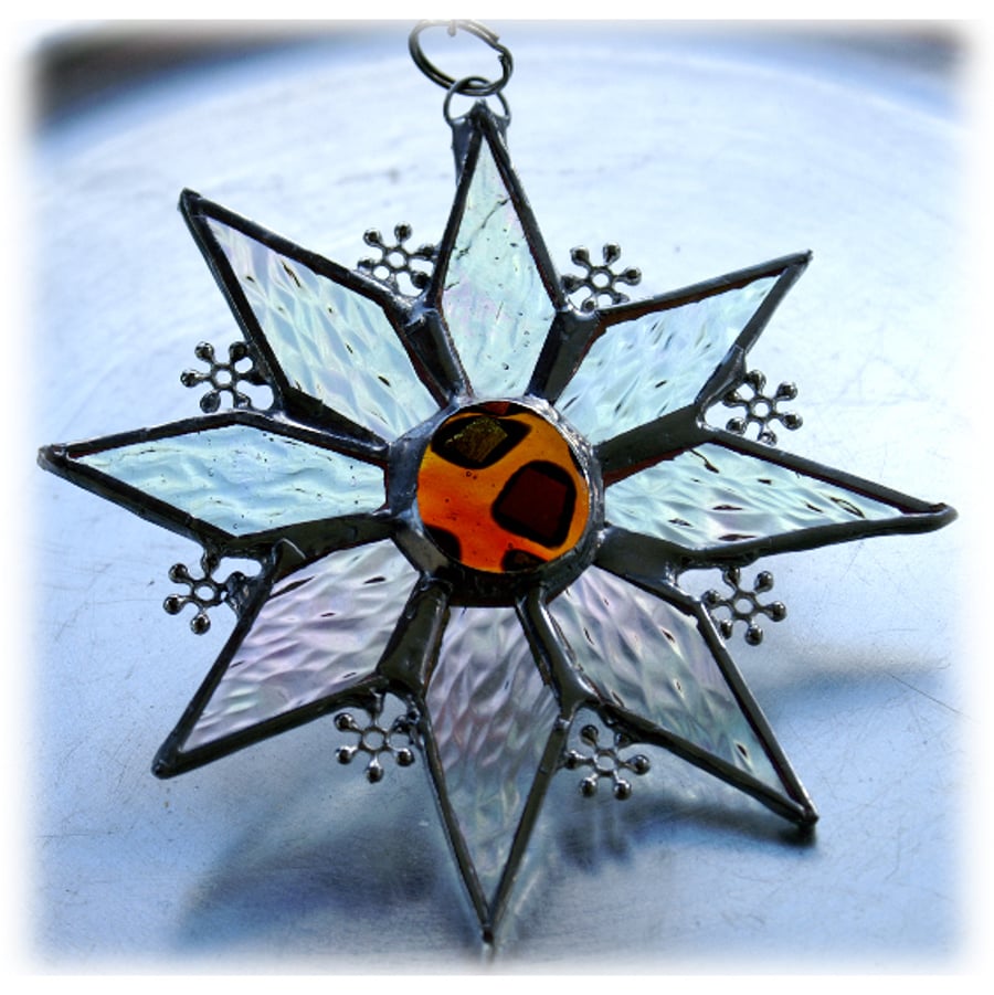 Sparkly Star Suncatcher Stained Glass Snowflake Amber Gold Handmade 9.5cm 060