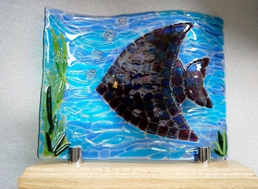 Fused glass Fish Wave Art