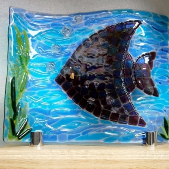 Fused glass Fish Wave Art