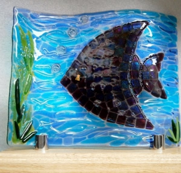 Fused glass Fish Wave Art