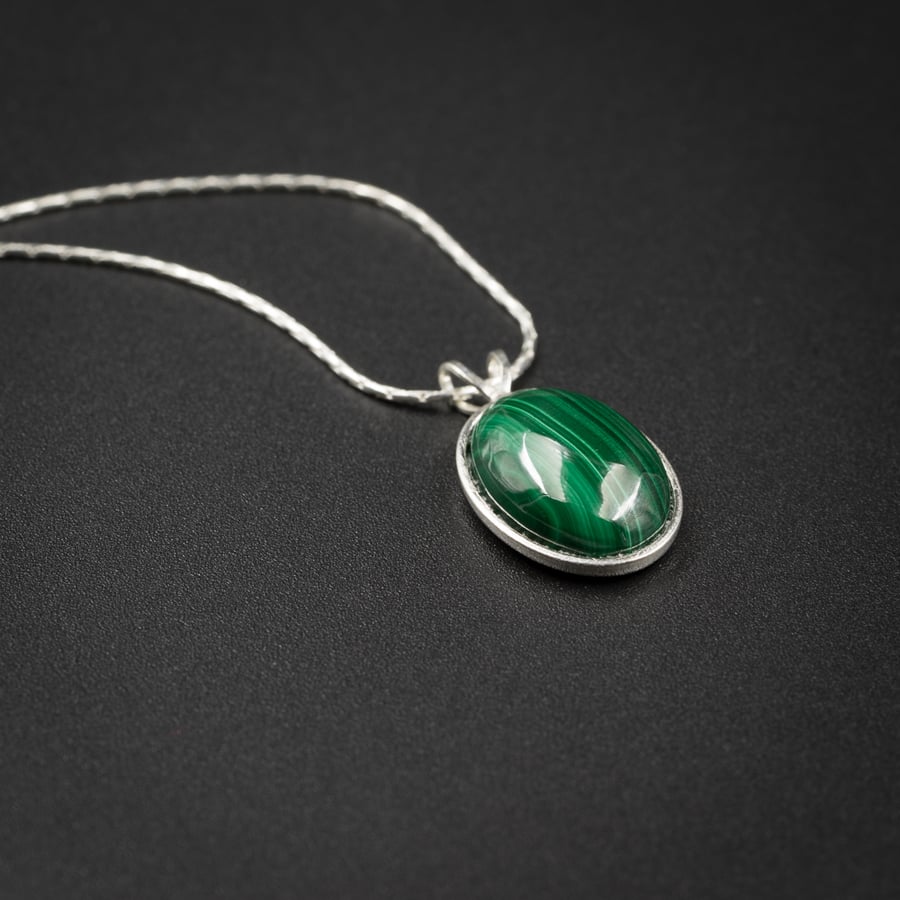 Malachite and sterling silver gemstone pendant Scorpio, Capricorn gift