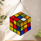 Handmade Stained Glass Rubik's Cube Suncatcher - Colourful Window Hanging