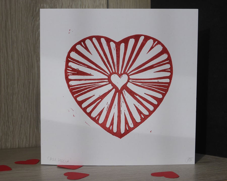 Handprinted heart greetings card
