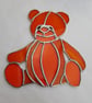 482 Stained Glass Orange Teddy Bear - handmade hanging decoration.