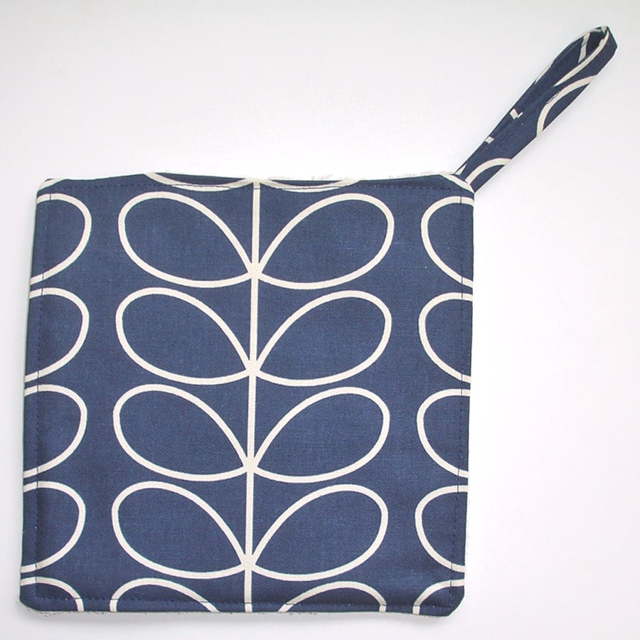 Pot Holder Potholder Grab Mat Kitchen Cookware Pad Navy Blue Stem Leaves
