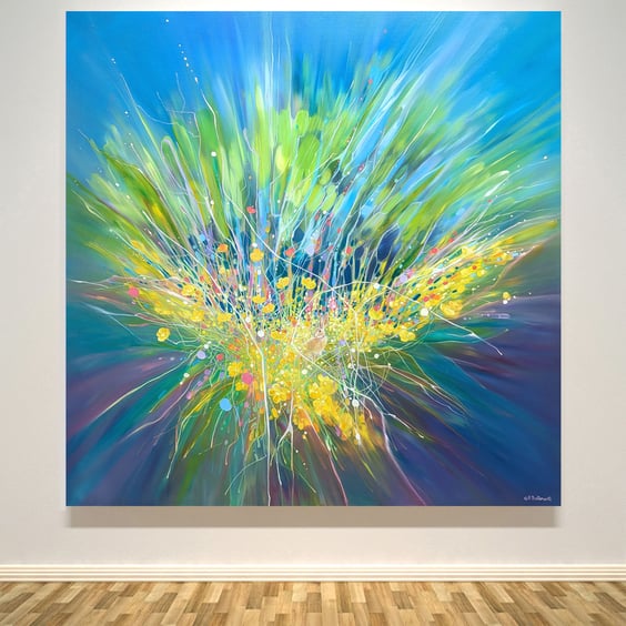 Summer Riot is a large semi-abstract landscape painting of a hare in meadow