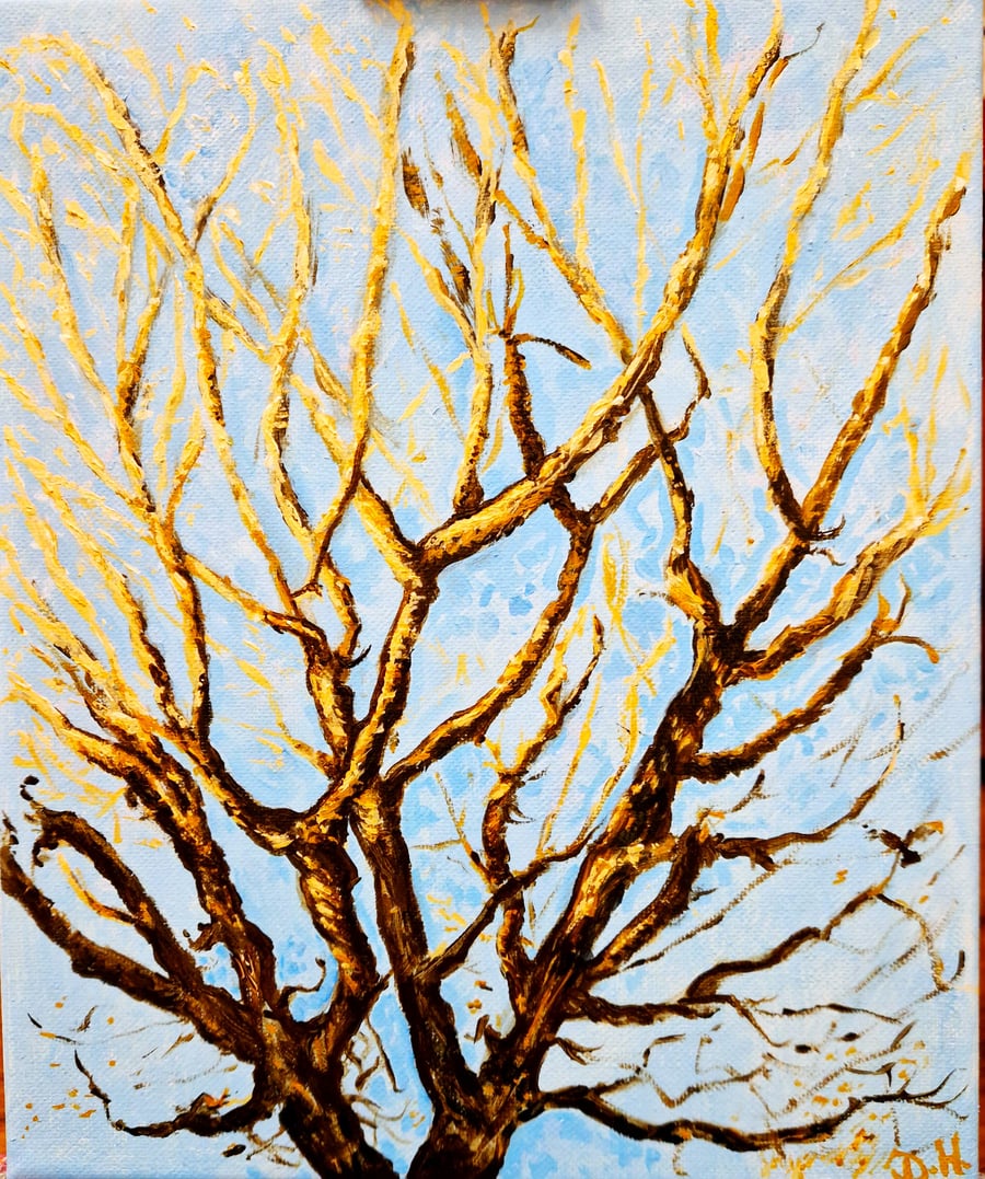 Contemporary Tree Painting, Turquoise Wall Decor, Original Acrylics on Canvas