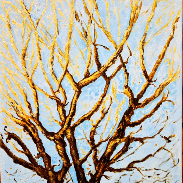 Contemporary Tree Painting, Turquoise Wall Decor, Original Acrylics on Canvas