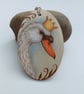 Swan pyrography and painted hanging ornament 