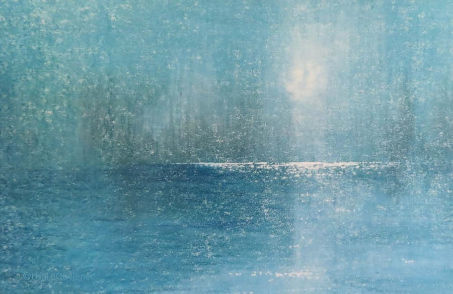 Cellophane free moon over the ocean artist blank art card