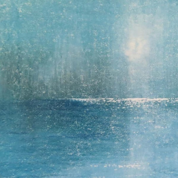 Cellophane free moon over the ocean artist blank art card