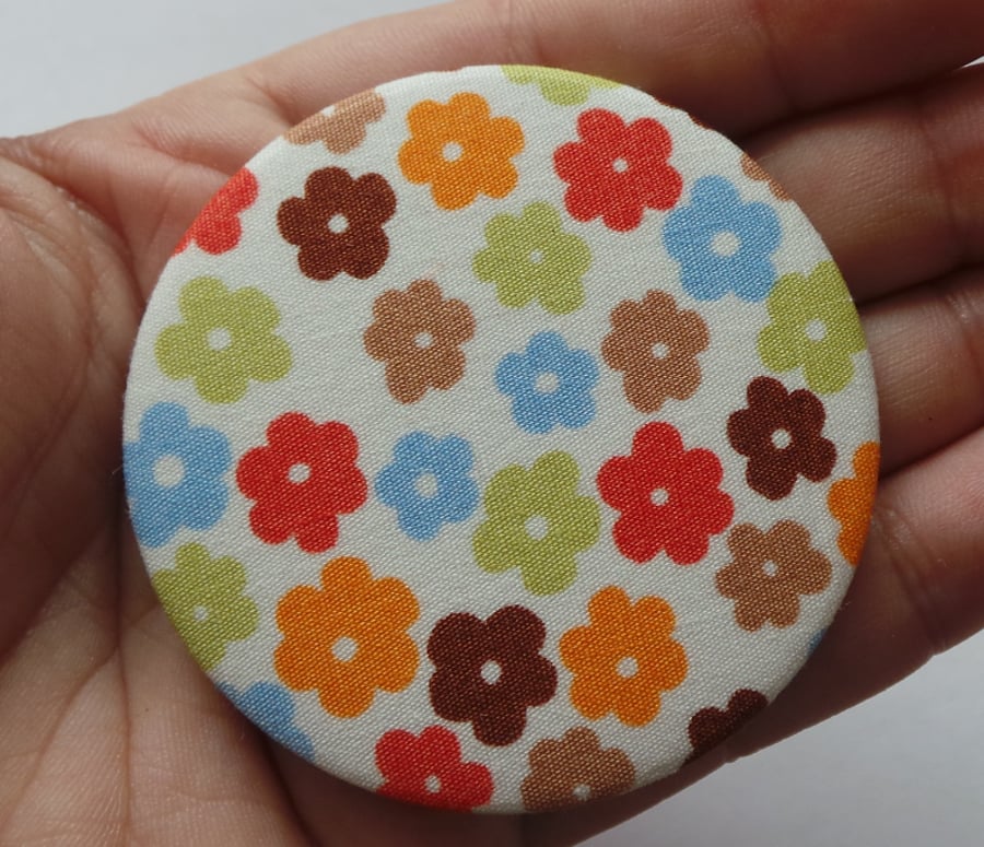 Fabric covered pocket mirror Autumn Flowers ditsy daisy