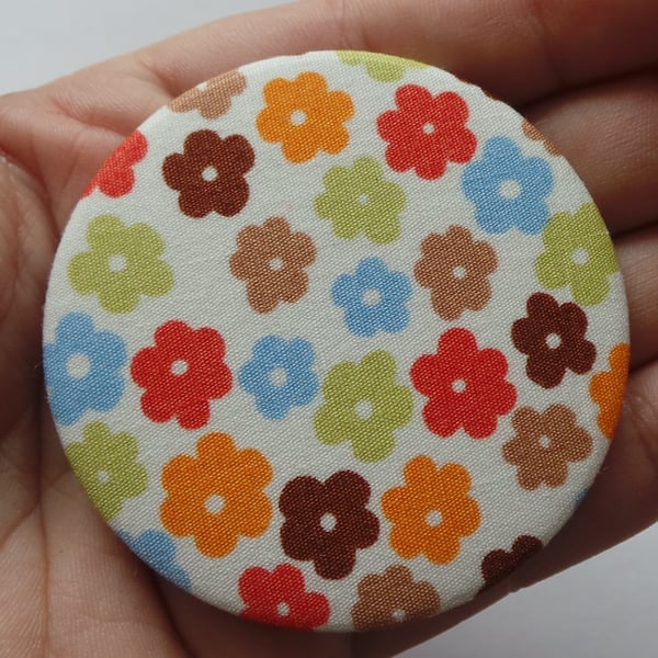Fabric covered pocket mirror Autumn Flowers ditsy daisy