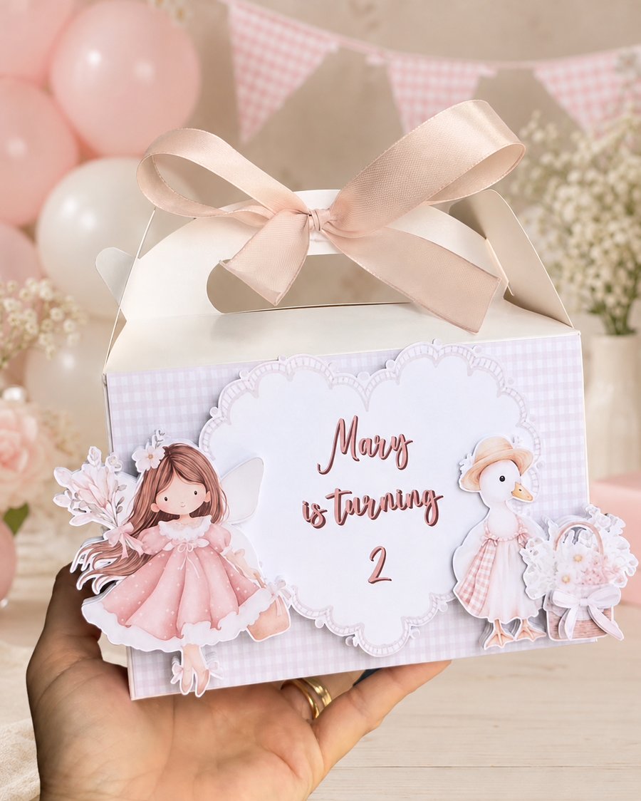 Personalised Little Girl and Goose Birthday Party Boxes, Set of 6 Mary