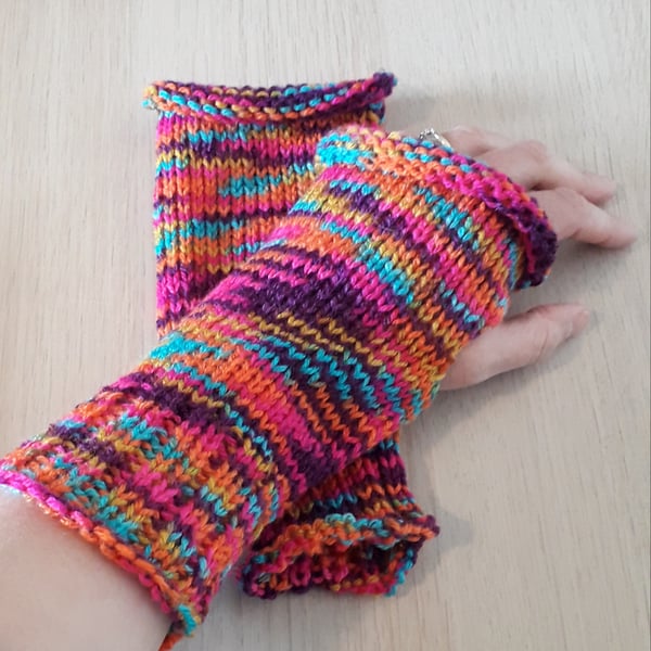 Rainbow Wristwarmers, Fingerless Mittens