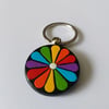 Wood Keyring With Rainbow Flower