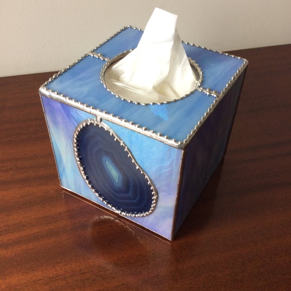 Blue agate tissue box cover (0380)