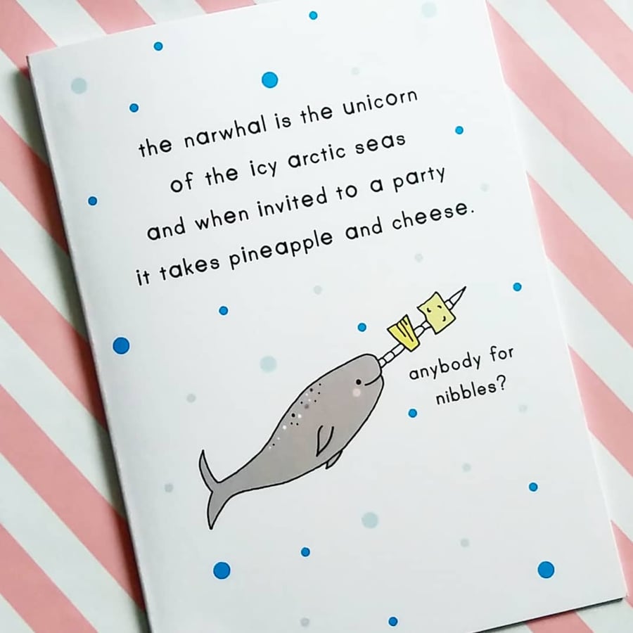 narwhal greetings card, birthday card, birthday poem