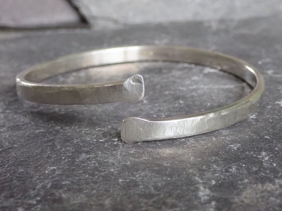 Textured Open Bangle, Sterling Silver