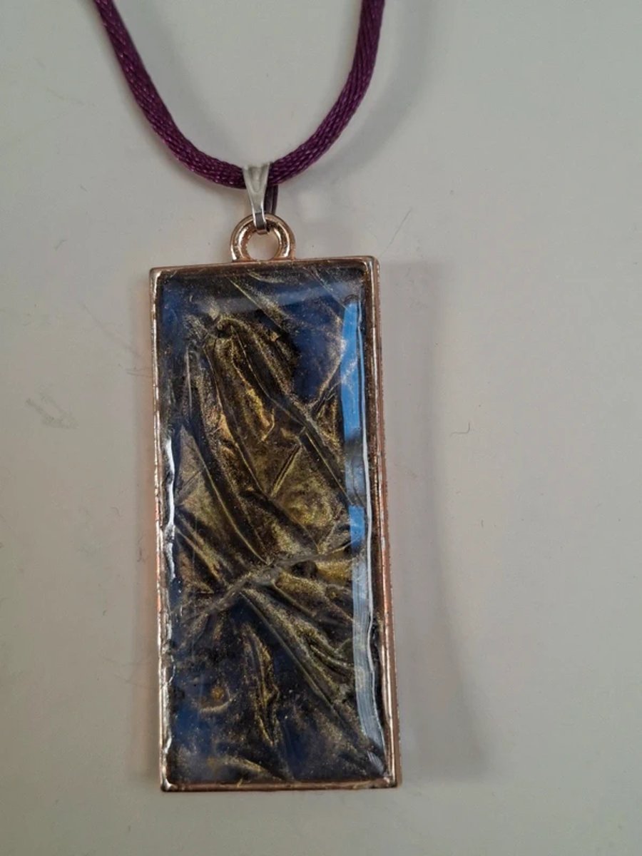Long Rectangle Crinkle Style Hand Made Resin Crafted Pendant 
